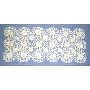 Ivory Pedals Lace Doily  33" x 15" Table Runner Dresser Cloth Doily Daisy Flower
